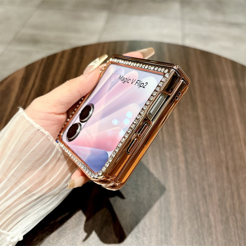 For Honor Magic V Flip 2 Case Hinge Protection Rhinestone Glitter PC Phone Cover