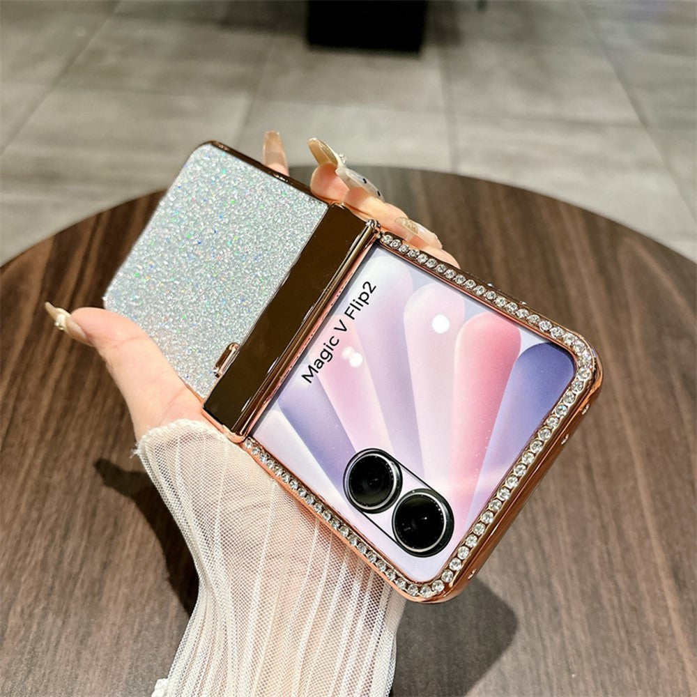 For Honor Magic V Flip 2 Case Hinge Protection Rhinestone Glitter PC Phone Cover