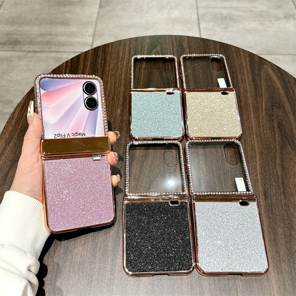 For Honor Magic V Flip 2 Case Hinge Protection Rhinestone Glitter PC Phone Cover