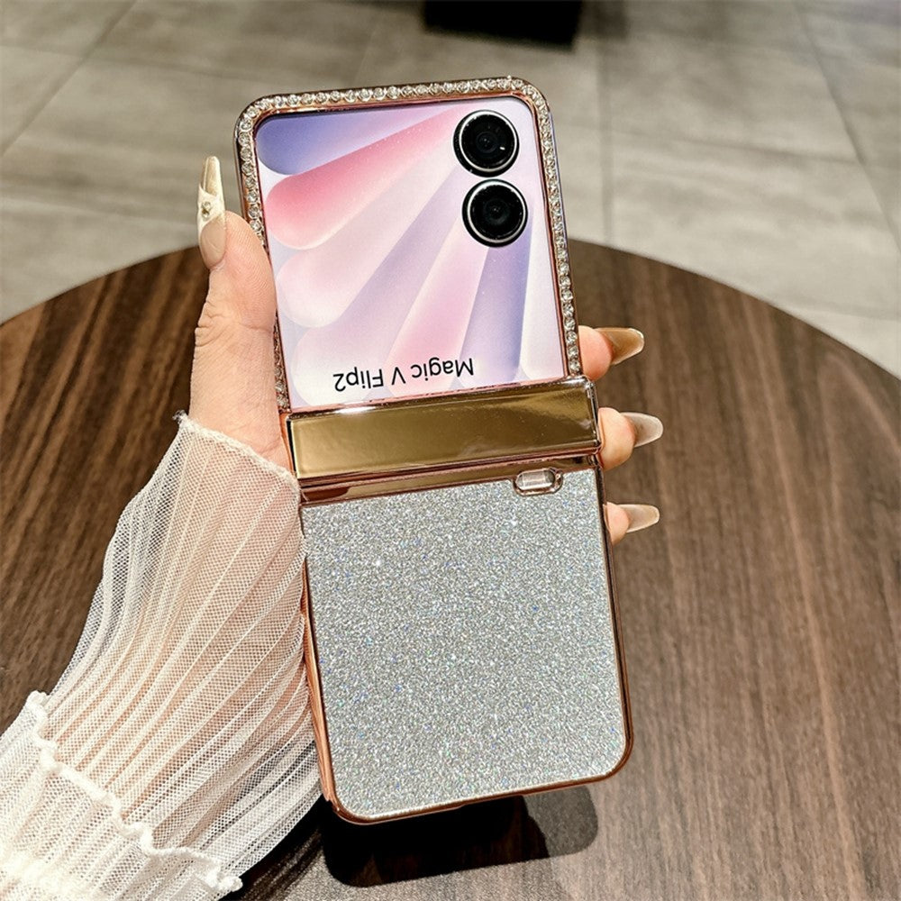 For Honor Magic V Flip 2 Case Hinge Protection Rhinestone Glitter PC Phone Cover