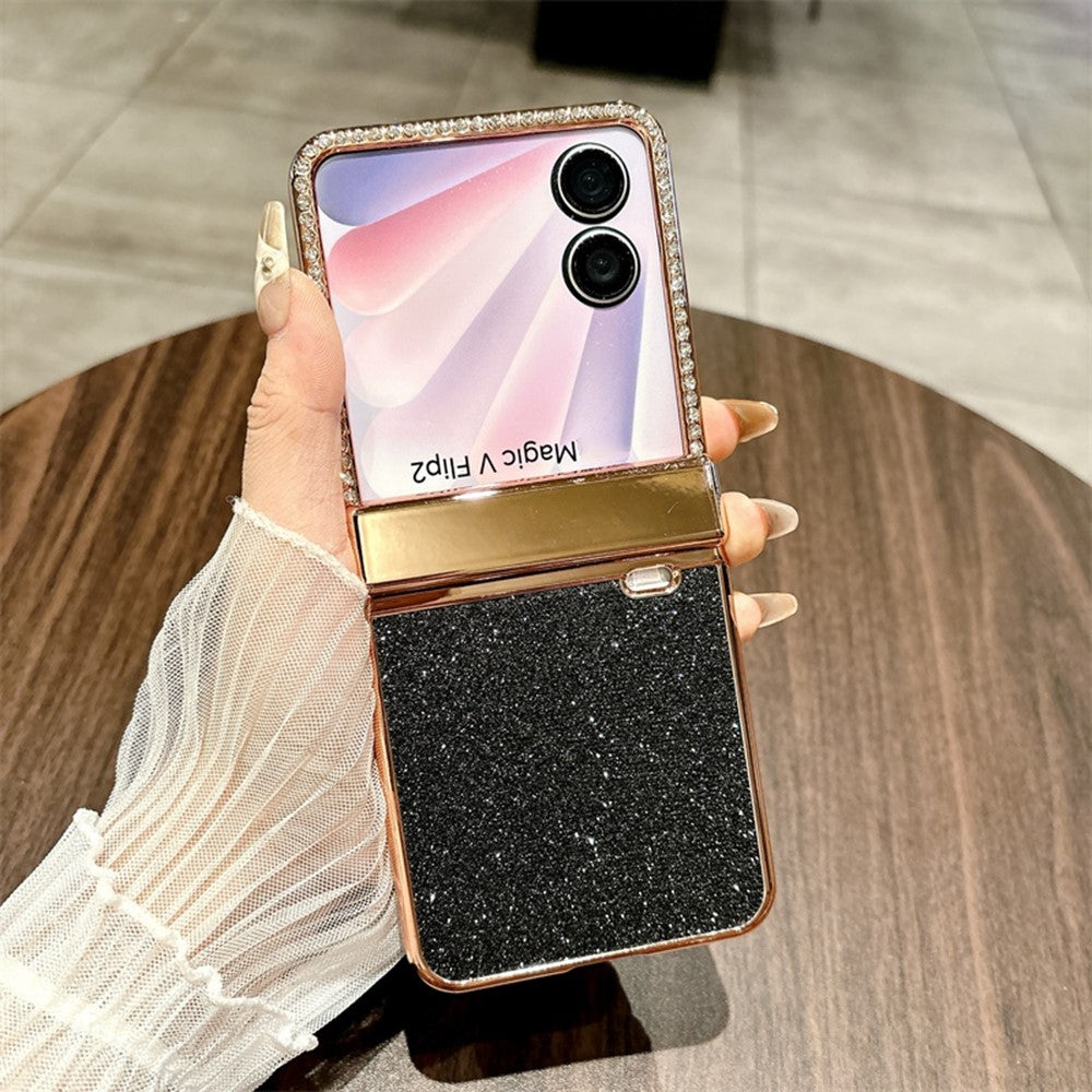 For Honor Magic V Flip 2 Case Hinge Protection Rhinestone Glitter PC Phone Cover