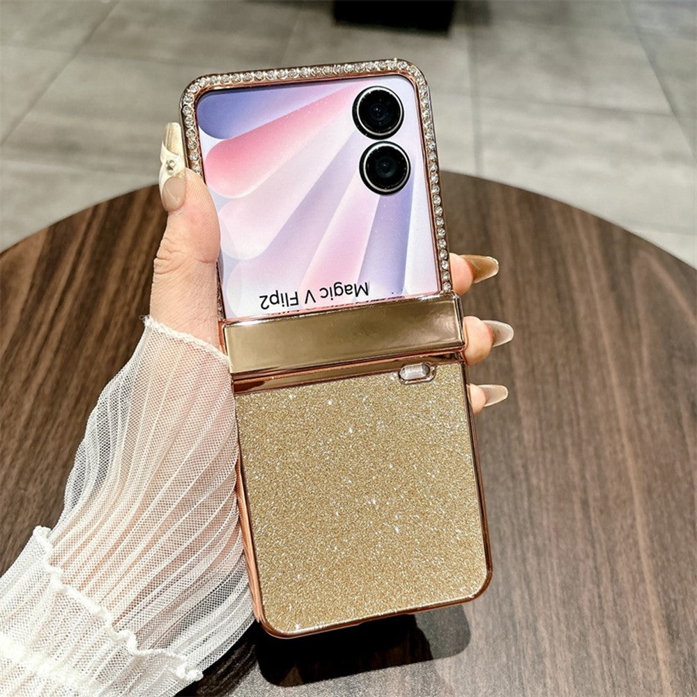 For Honor Magic V Flip 2 Case Hinge Protection Rhinestone Glitter PC Phone Cover