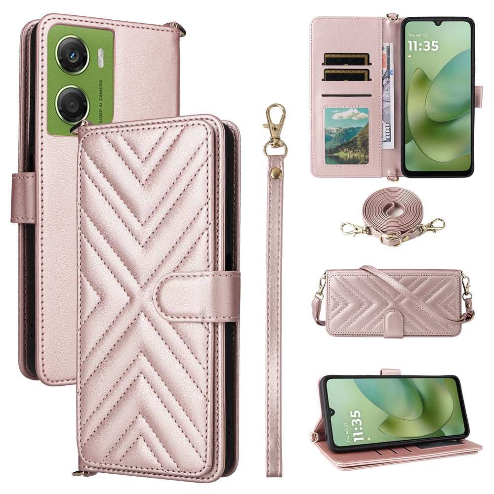 For Motorola Moto G06 4G  /  G06 Power 4G Case with Shoulder  /  Wrist Strap Leather Phone Cover Stand Wallet