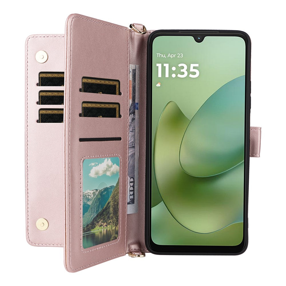 For Motorola Moto G06 4G  /  G06 Power 4G Case with Shoulder  /  Wrist Strap Leather Phone Cover Stand Wallet