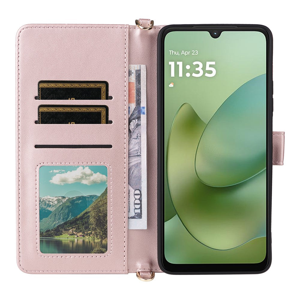 For Motorola Moto G06 4G  /  G06 Power 4G Case with Shoulder  /  Wrist Strap Leather Phone Cover Stand Wallet