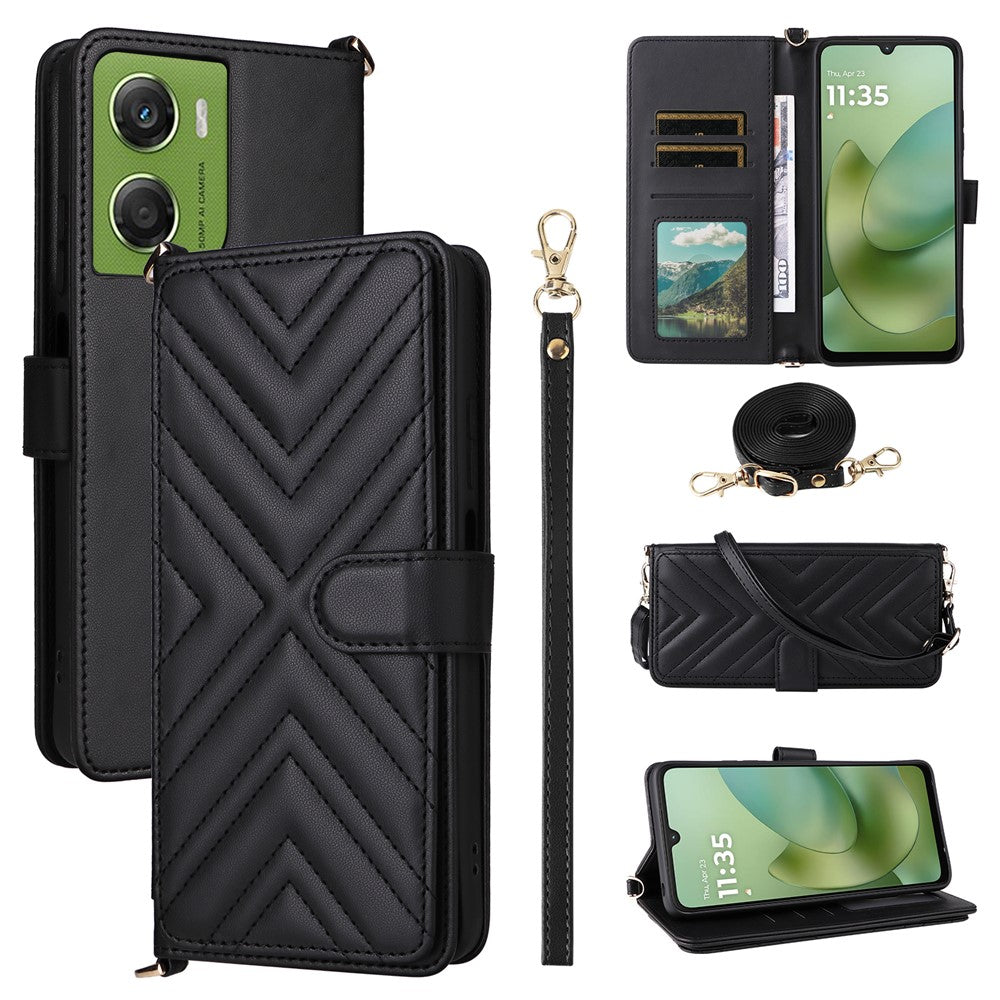 For Motorola Moto G06 4G  /  G06 Power 4G Case with Shoulder  /  Wrist Strap Leather Phone Cover Stand Wallet