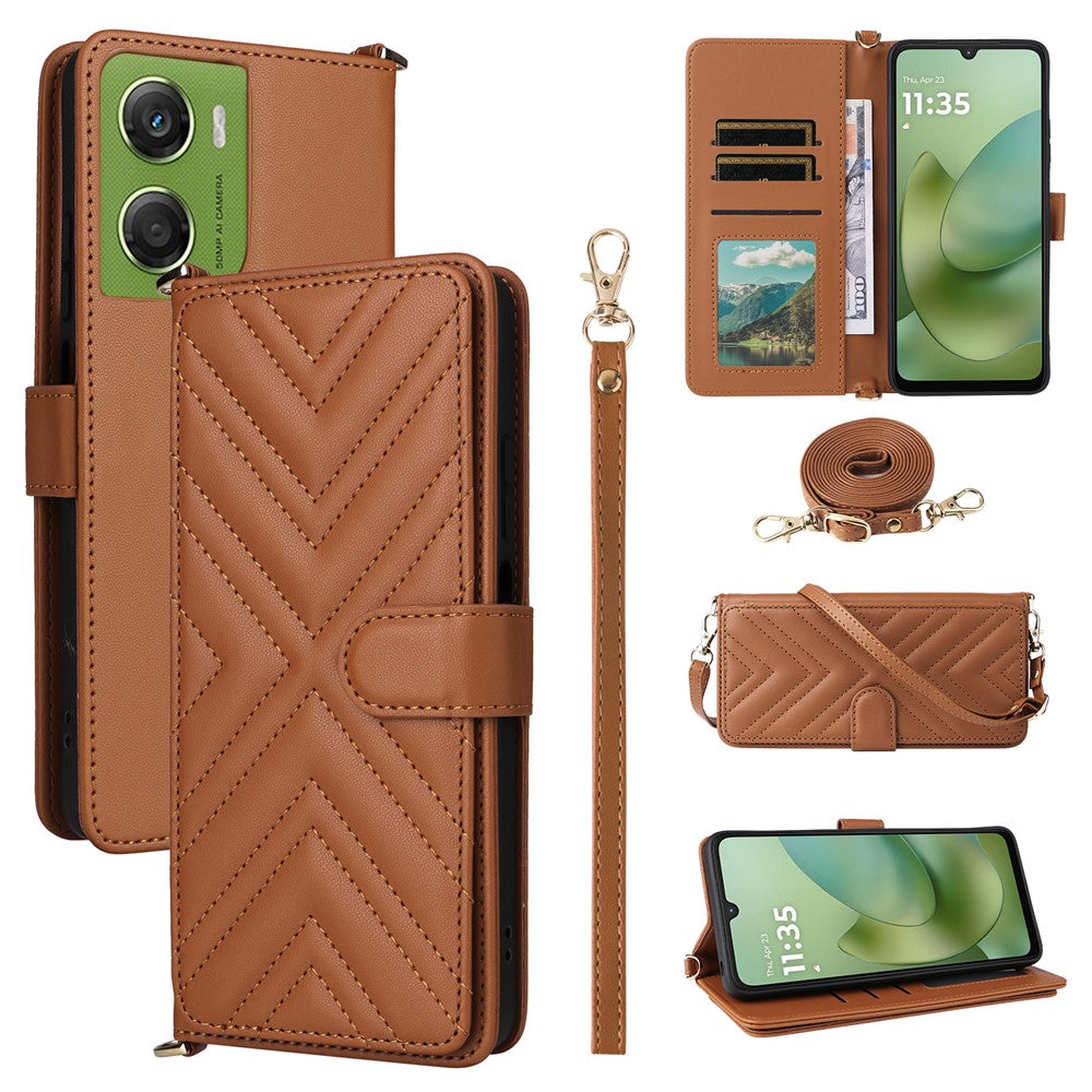 For Motorola Moto G06 4G  /  G06 Power 4G Case with Shoulder  /  Wrist Strap Leather Phone Cover Stand Wallet