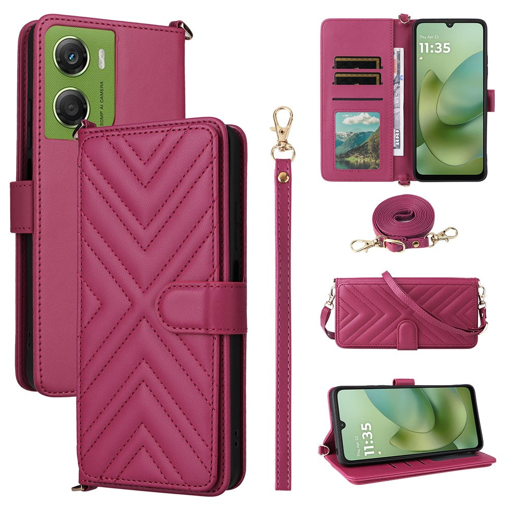 For Motorola Moto G06 4G  /  G06 Power 4G Case with Shoulder  /  Wrist Strap Leather Phone Cover Stand Wallet