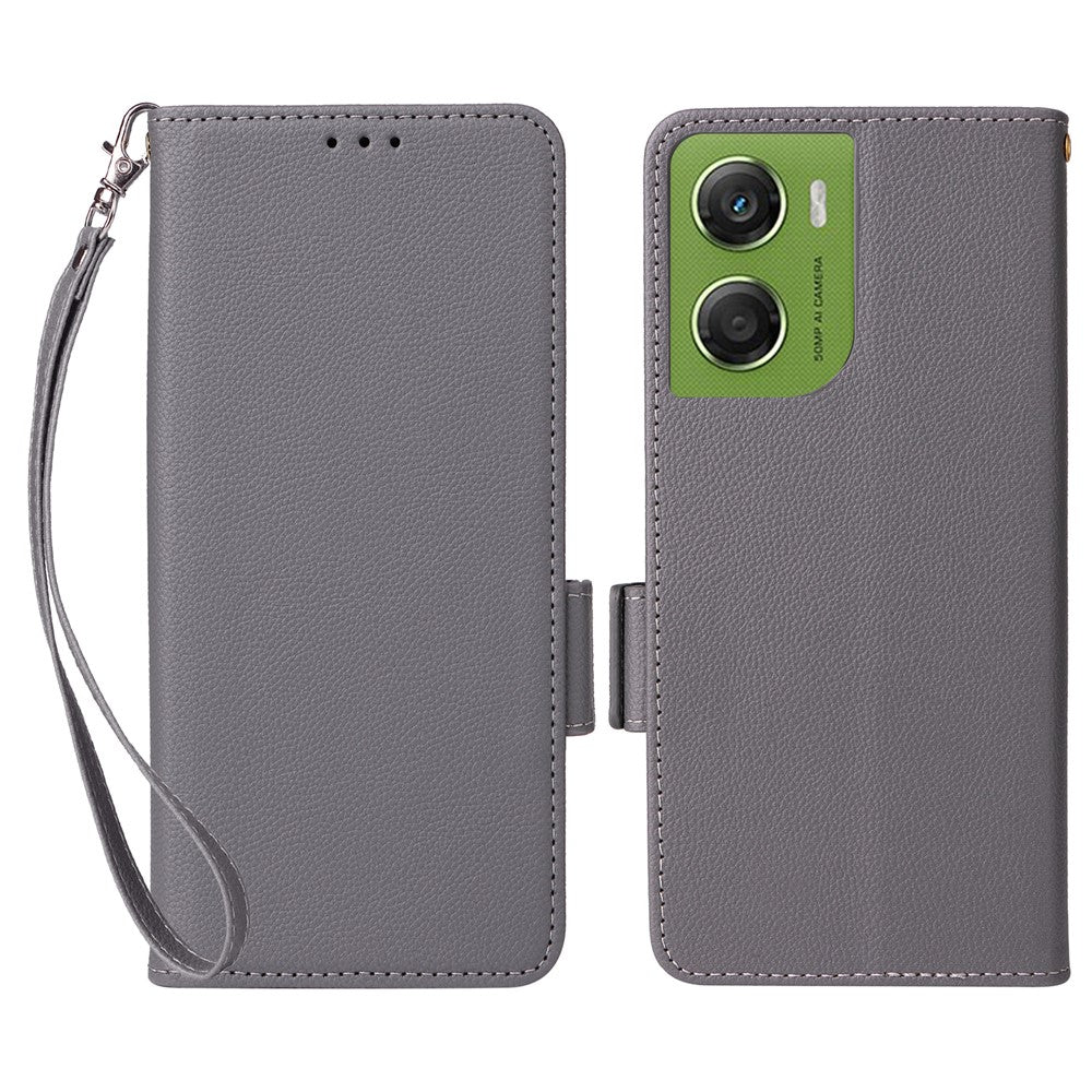 For Motorola Moto G06 4G  /  G06 Power 4G Case Litchi Texture Wallet Leather Phone Cover with Wrist Strap