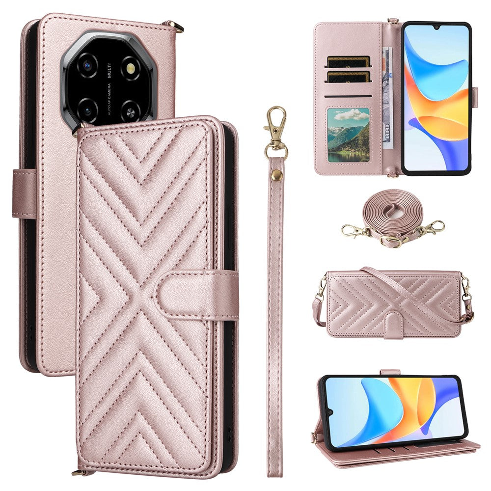 For Blackview Shark 6  /  Oscal Tiger 8 Case with Shoulder  /  Wrist Strap Leather Phone Cover Stand Wallet