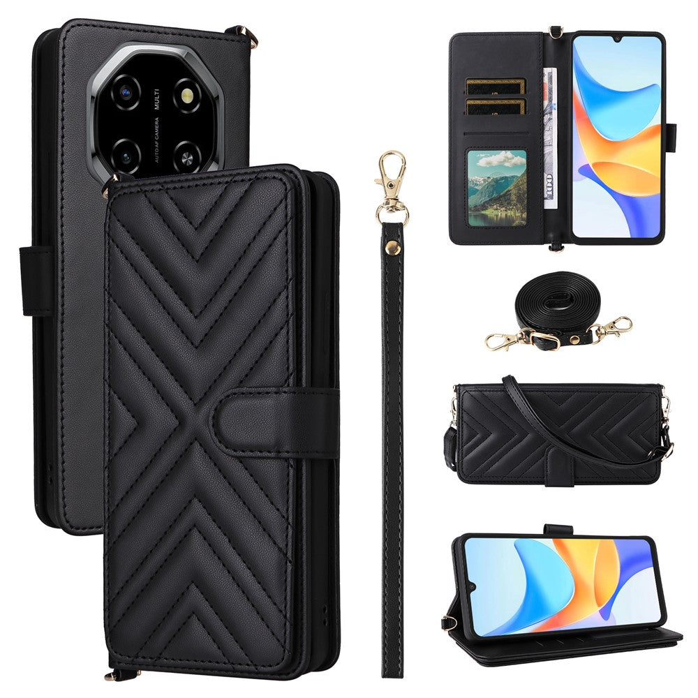 For Blackview Shark 6  /  Oscal Tiger 8 Case with Shoulder  /  Wrist Strap Leather Phone Cover Stand Wallet