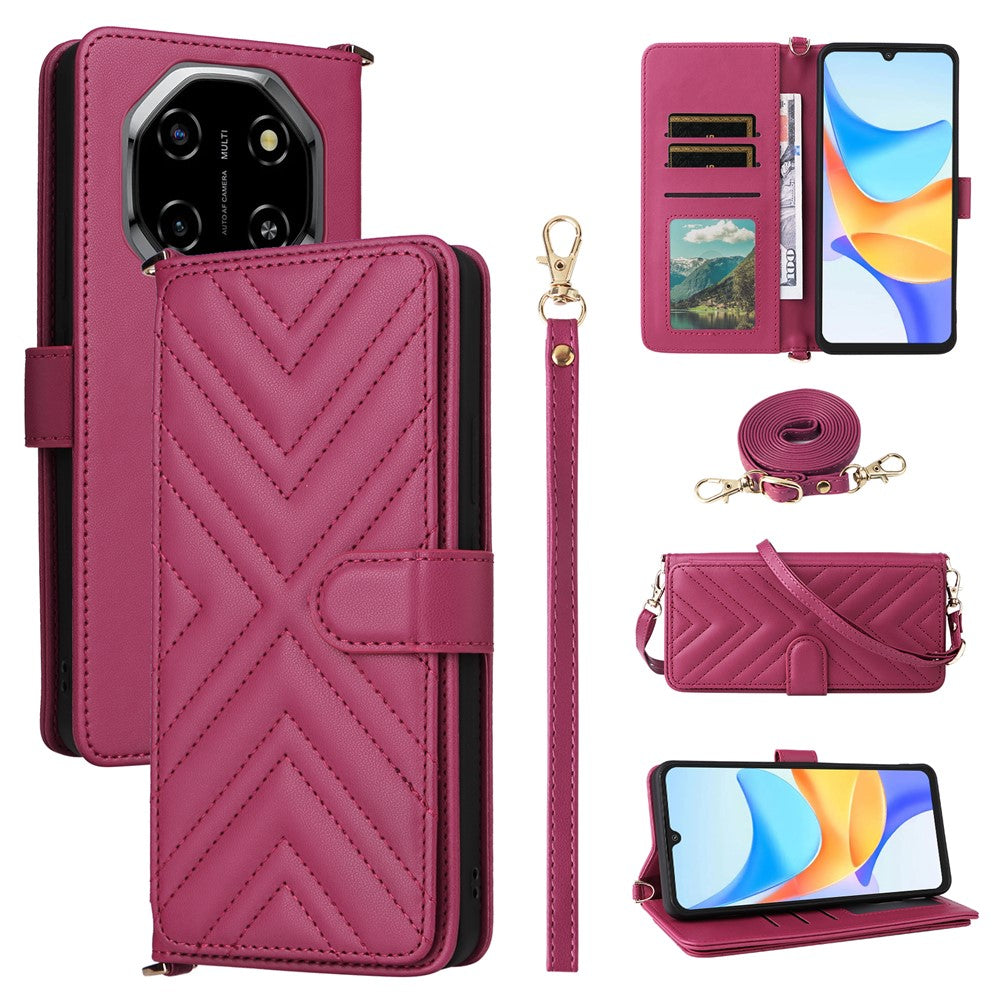 For Blackview Shark 6  /  Oscal Tiger 8 Case with Shoulder  /  Wrist Strap Leather Phone Cover Stand Wallet