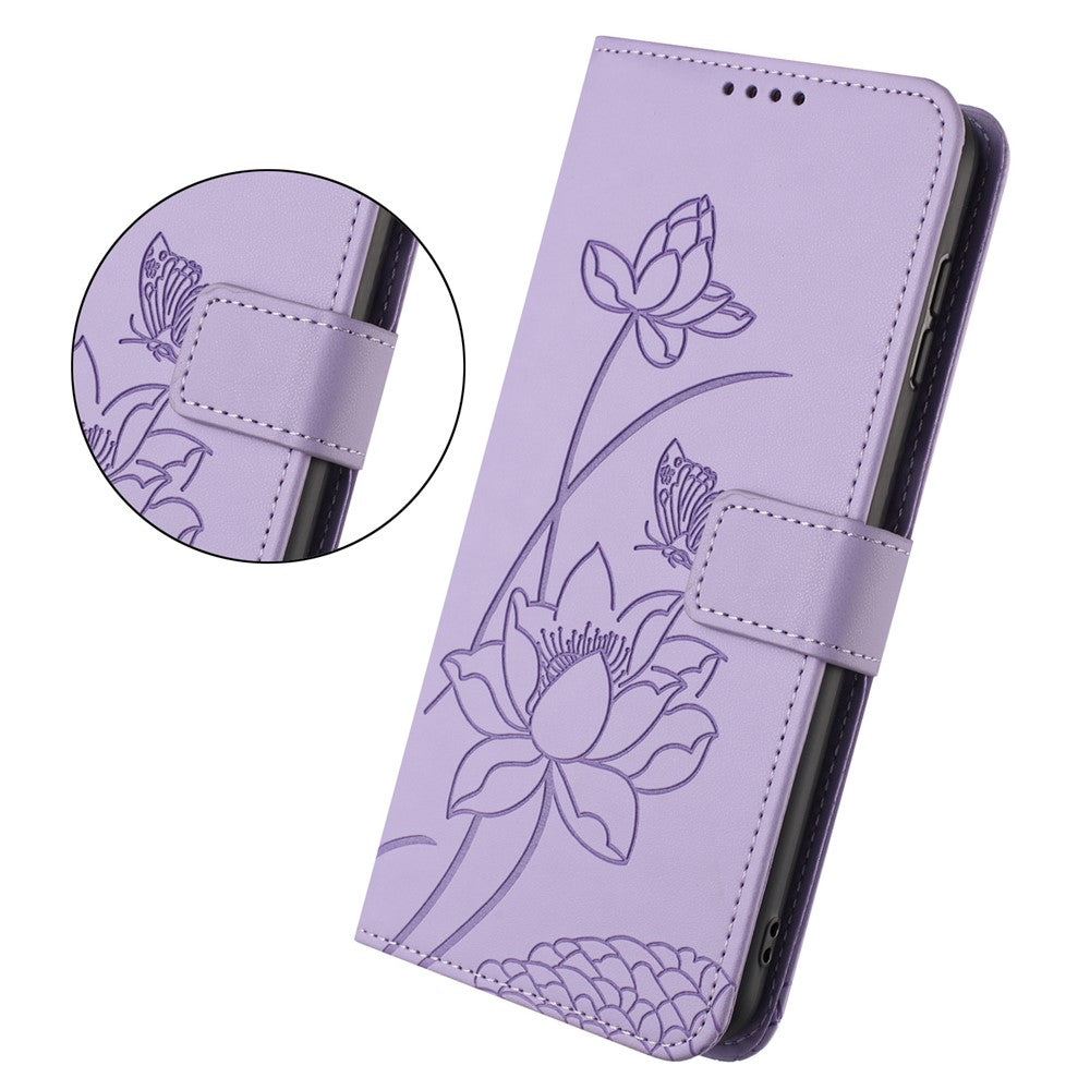 For Sony Xperia 10 VII Case Wallet Stand Lotus Imprint Leather Phone Cover with Wrist Strap