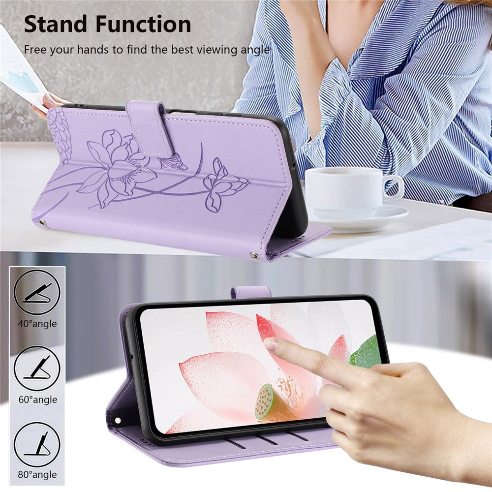 For Sony Xperia 10 VII Case Wallet Stand Lotus Imprint Leather Phone Cover with Wrist Strap