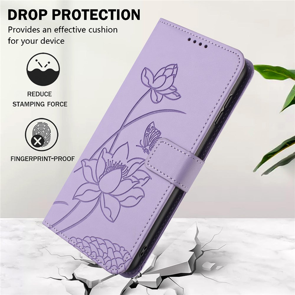 For Sony Xperia 10 VII Case Wallet Stand Lotus Imprint Leather Phone Cover with Wrist Strap