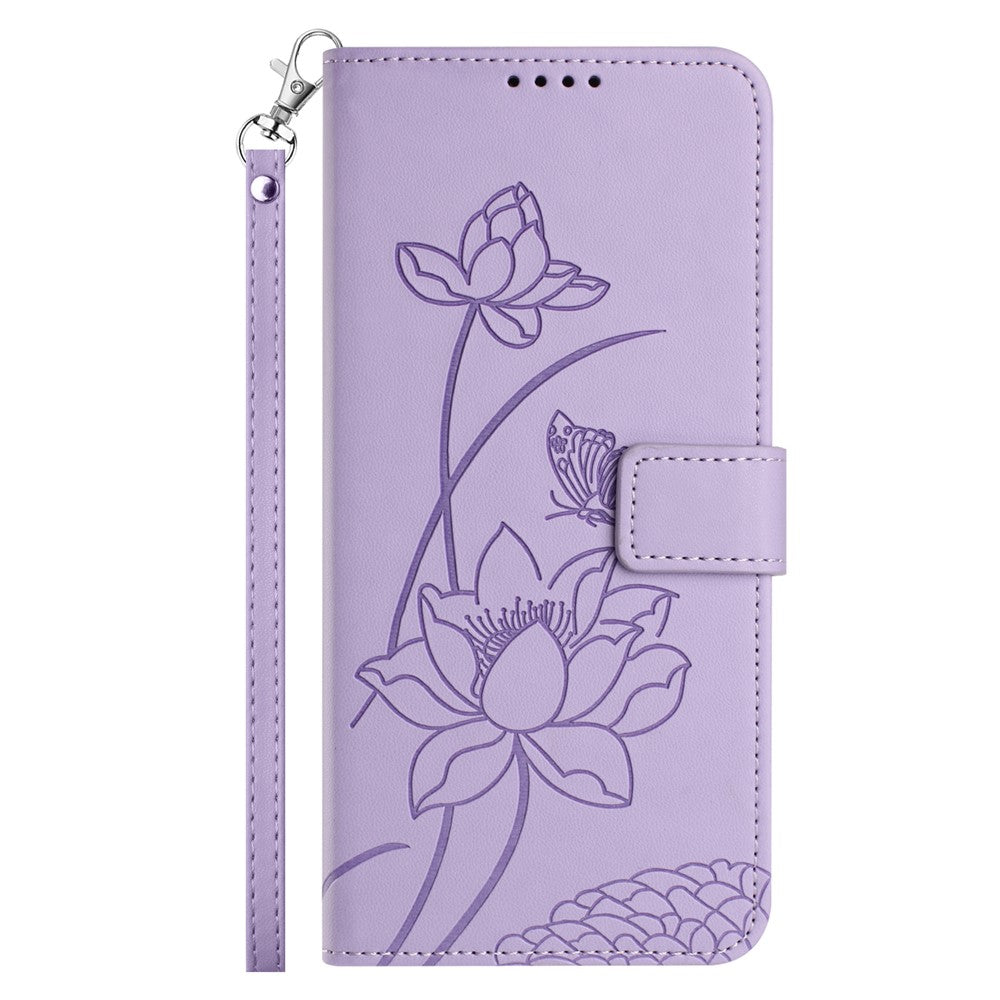 For Sony Xperia 10 VII Case Wallet Stand Lotus Imprint Leather Phone Cover with Wrist Strap