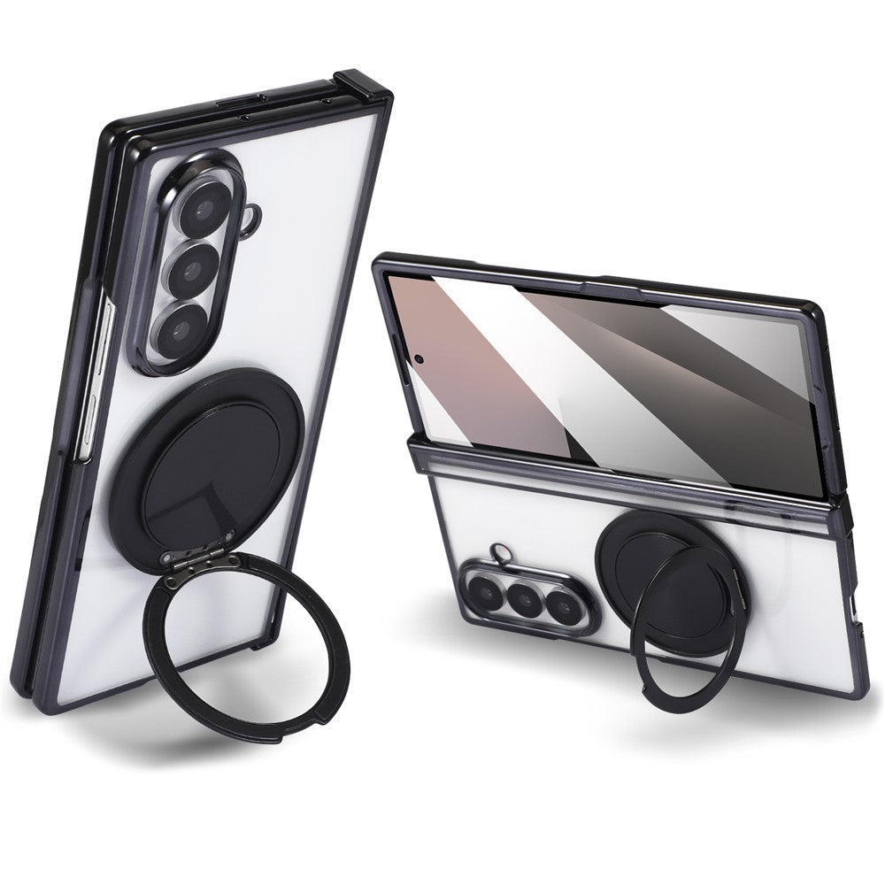 For Samsung Galaxy Z Fold7 5G Magnetic Case CD Vein Rotating Kickstand Electroplated PC Phone Cover