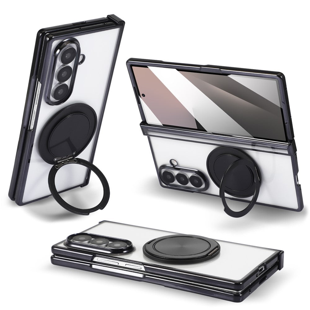 For Samsung Galaxy Z Fold7 5G Magnetic Case CD Vein Rotating Kickstand Electroplated PC Phone Cover