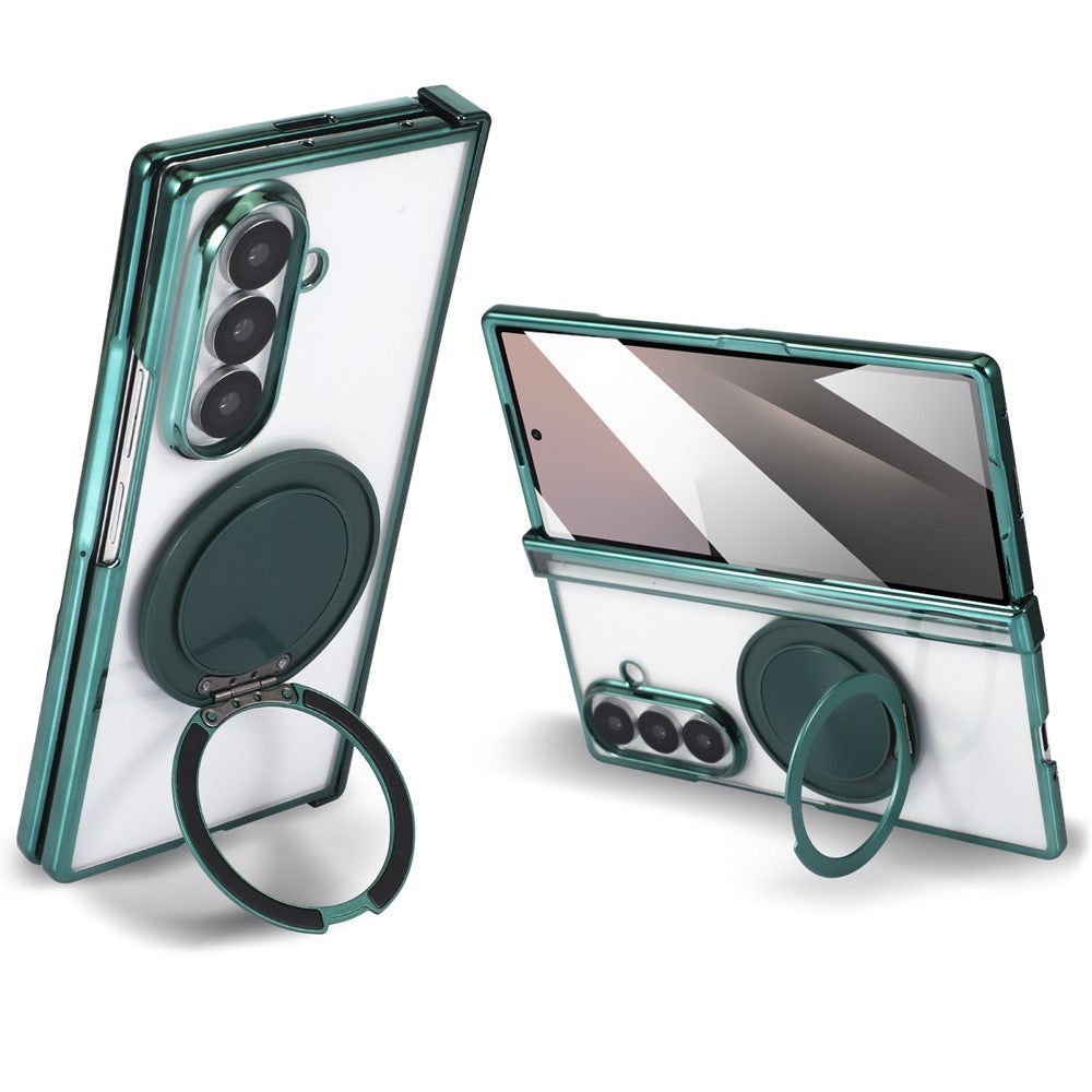 For Samsung Galaxy Z Fold7 5G Magnetic Case CD Vein Rotating Kickstand Electroplated PC Phone Cover
