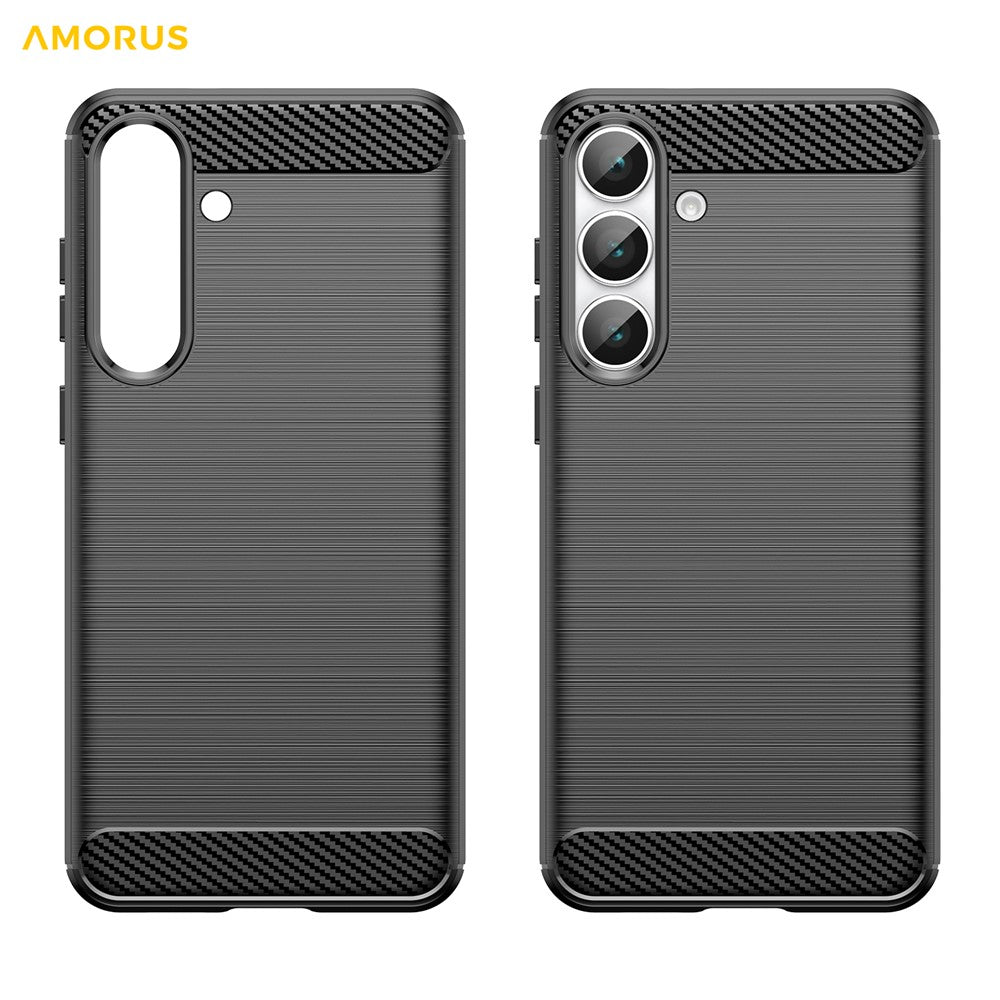 AMORUS For Samsung Galaxy S25 FE Case Carbon Fiber Texture Brushed Protective Phone Cover