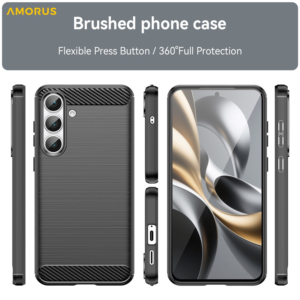 AMORUS For Samsung Galaxy S25 FE Case Carbon Fiber Texture Brushed Protective Phone Cover