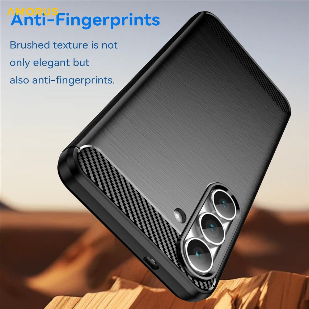 AMORUS For Samsung Galaxy S25 FE Case Carbon Fiber Texture Brushed Protective Phone Cover