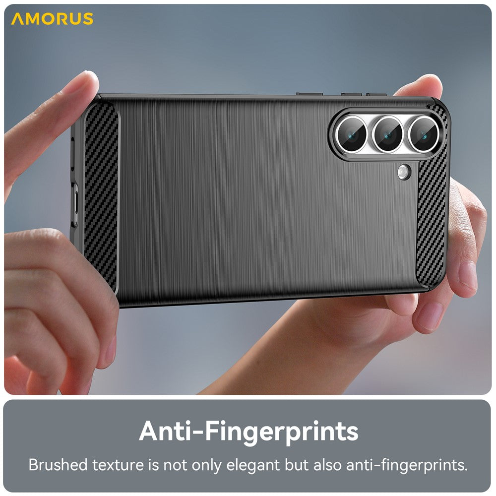 AMORUS For Samsung Galaxy S25 FE Case Carbon Fiber Texture Brushed Protective Phone Cover
