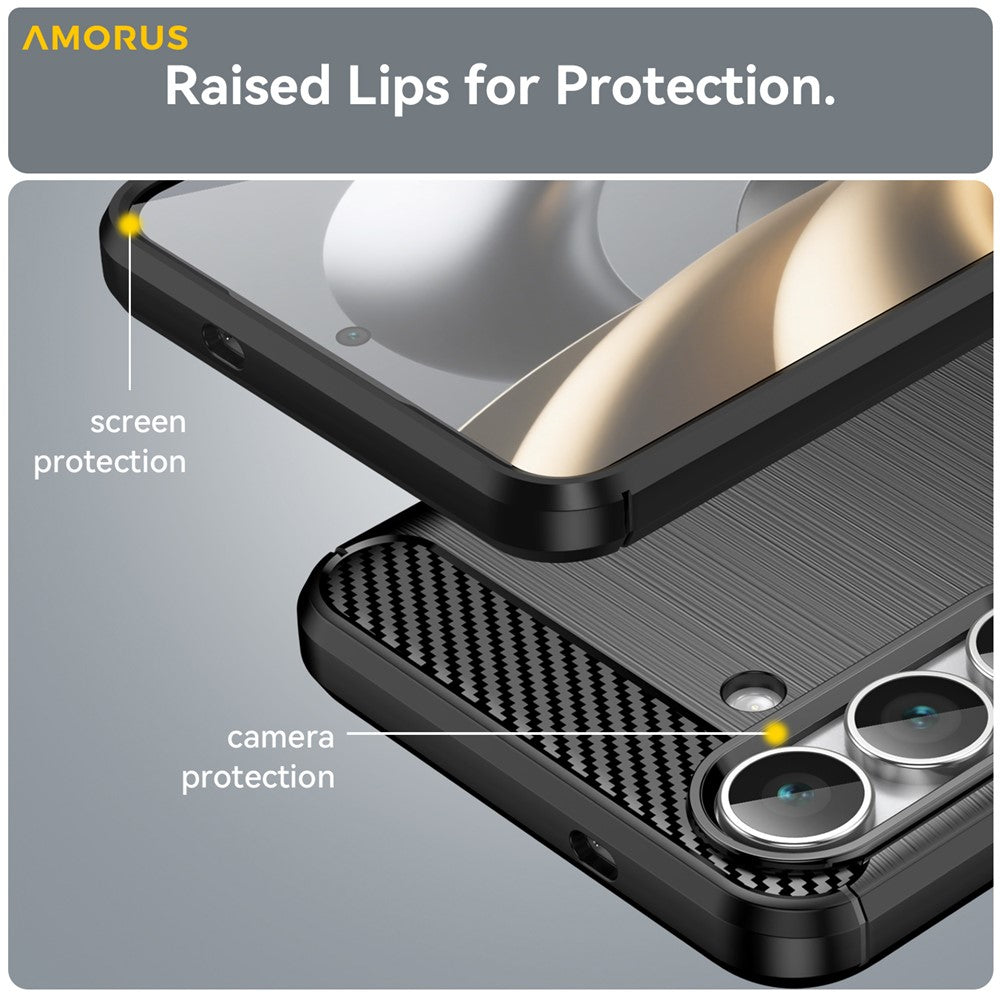 AMORUS For Samsung Galaxy S25 FE Case Carbon Fiber Texture Brushed Protective Phone Cover