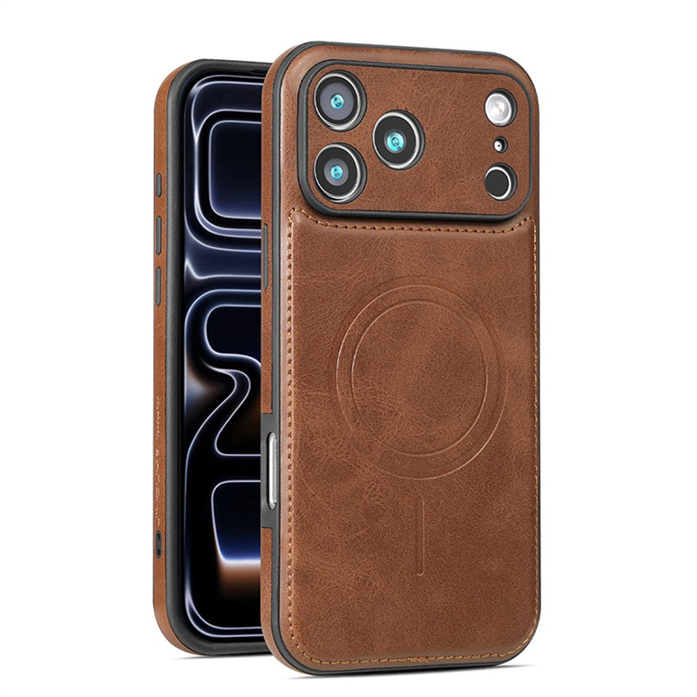 For iPhone 17 Pro Phone Case Compatible with MagSafe PC PU Leather Back Cover