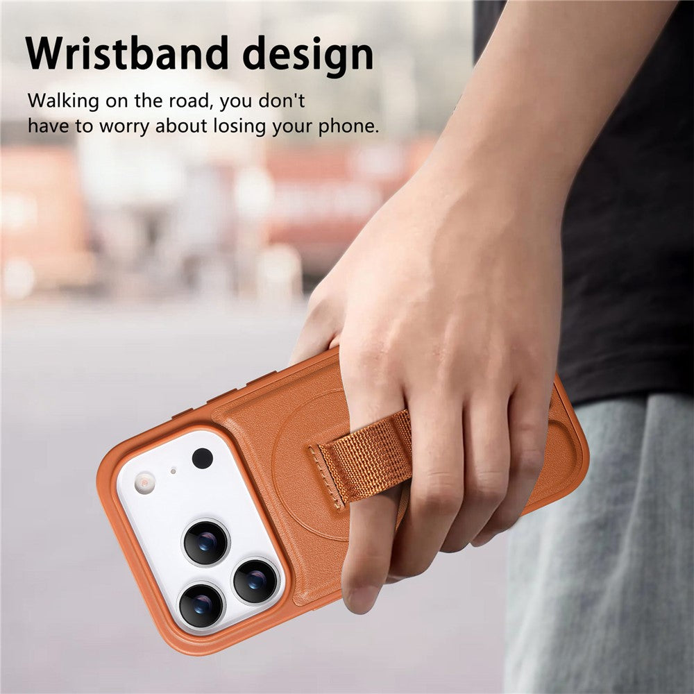 CASENEO For iPhone 17 Pro Max Magnetic Case Wristband PU Leather + PC Shockproof Phone Cover