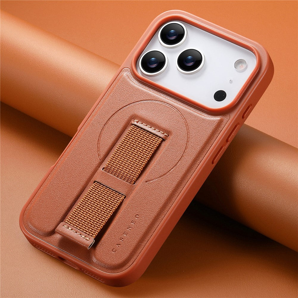 CASENEO For iPhone 17 Pro Max Magnetic Case Wristband PU Leather + PC Shockproof Phone Cover