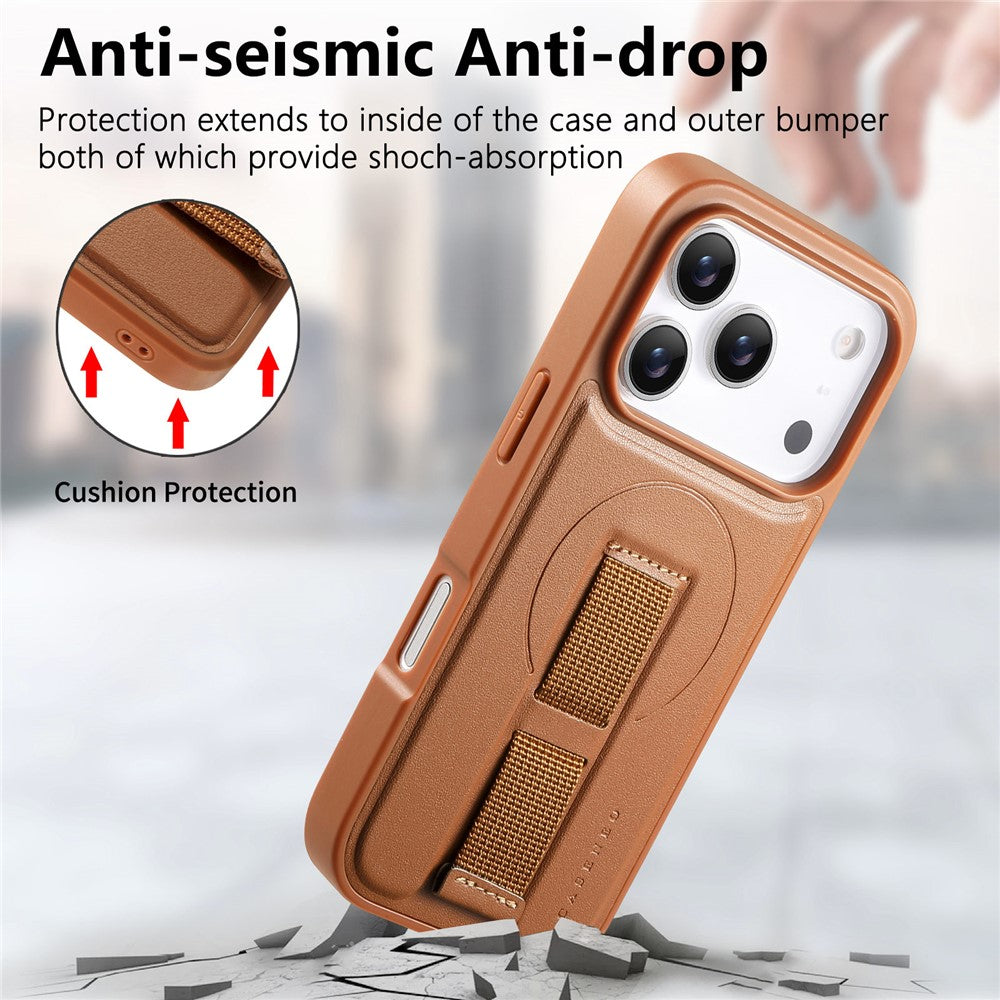 CASENEO For iPhone 17 Pro Max Magnetic Case Wristband PU Leather + PC Shockproof Phone Cover