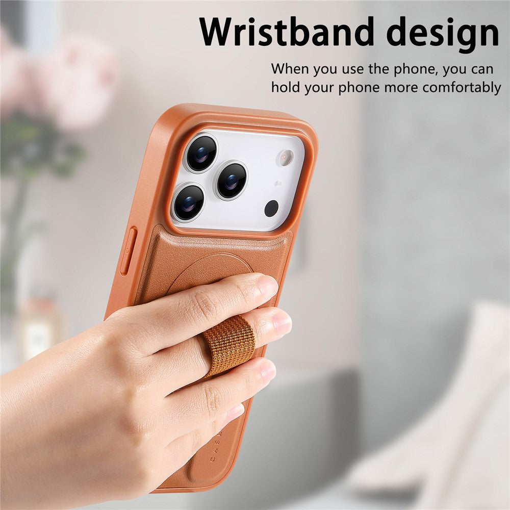 CASENEO For iPhone 17 Pro Max Magnetic Case Wristband PU Leather + PC Shockproof Phone Cover