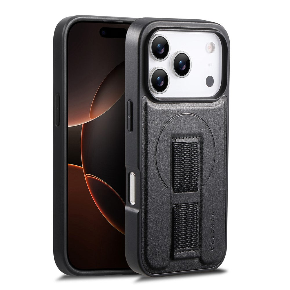 CASENEO For iPhone 17 Pro Max Magnetic Case Wristband PU Leather + PC Shockproof Phone Cover