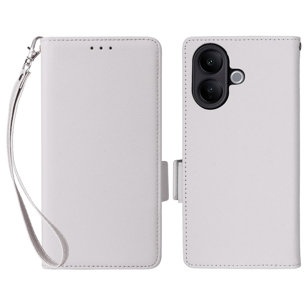 For vivo V60 Lite 4G  /  5G Case Litchi Texture Wallet Leather Phone Cover with Wrist Strap