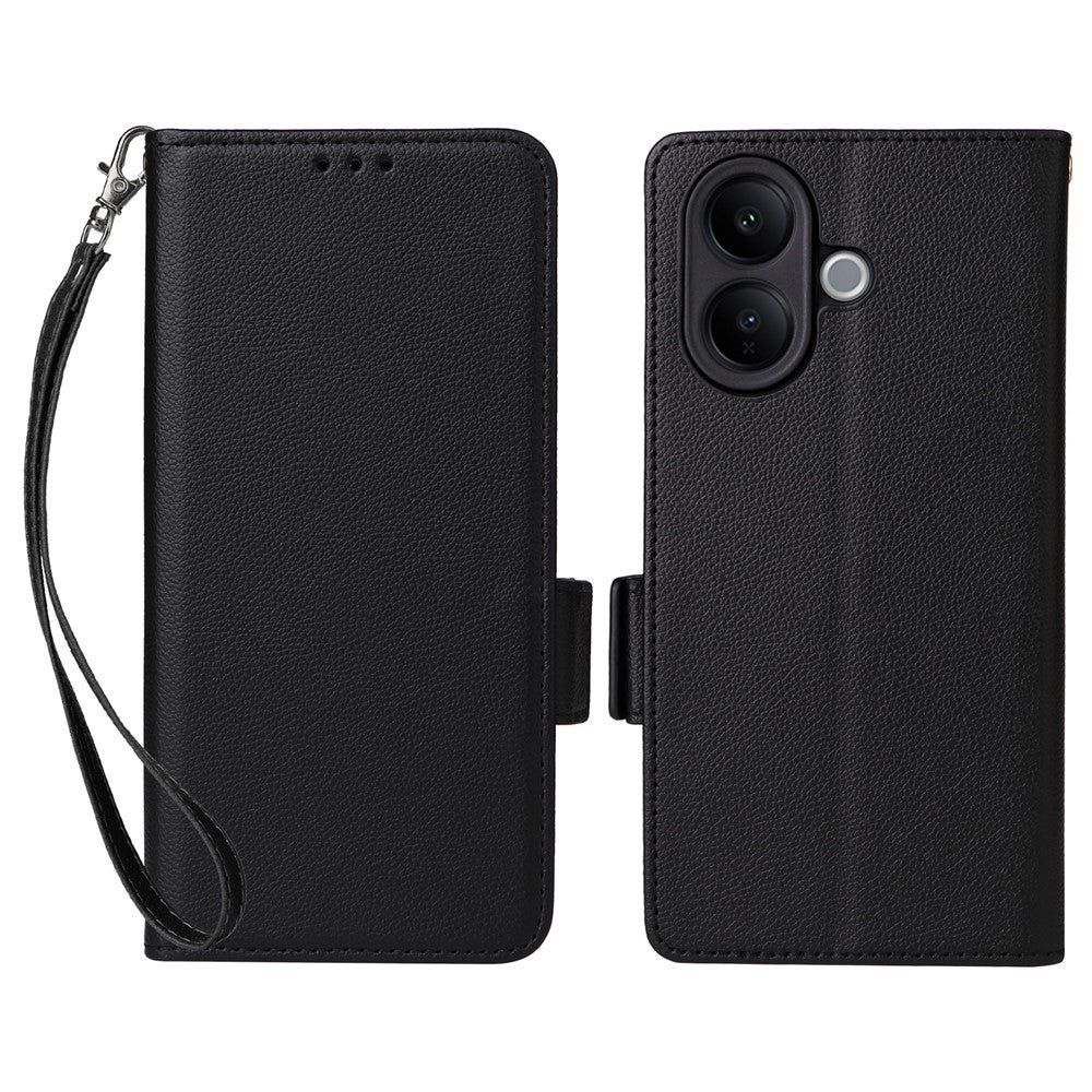 For vivo V60 Lite 4G  /  5G Case Litchi Texture Wallet Leather Phone Cover with Wrist Strap