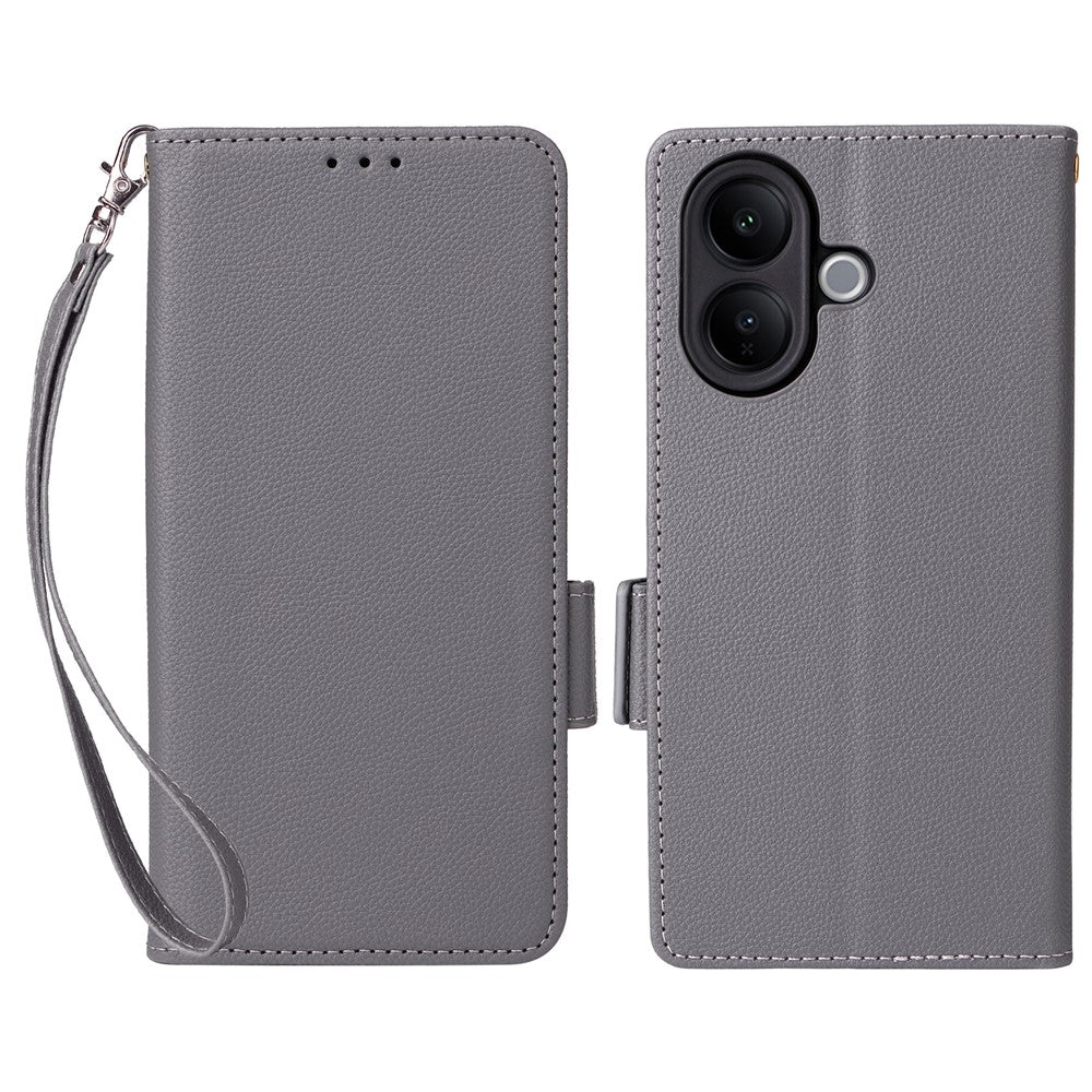 For vivo V60 Lite 4G  /  5G Case Litchi Texture Wallet Leather Phone Cover with Wrist Strap