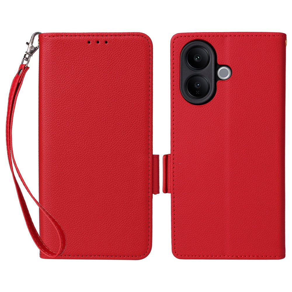 For vivo V60 Lite 4G  /  5G Case Litchi Texture Wallet Leather Phone Cover with Wrist Strap