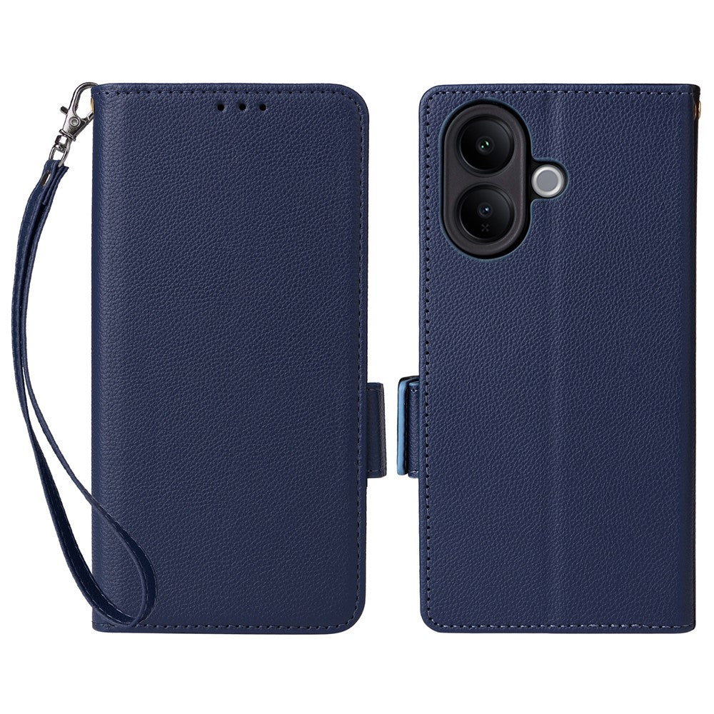 For vivo V60 Lite 4G  /  5G Case Litchi Texture Wallet Leather Phone Cover with Wrist Strap