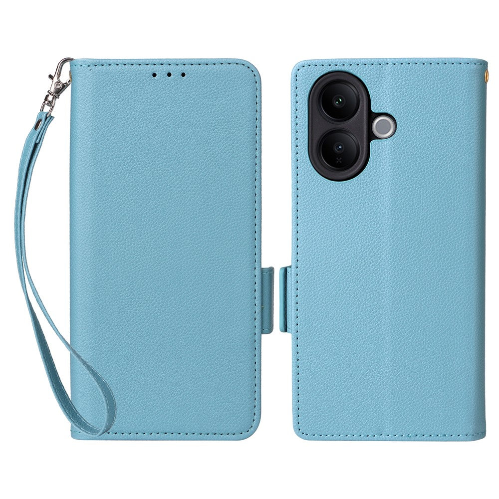 For vivo V60 Lite 4G  /  5G Case Litchi Texture Wallet Leather Phone Cover with Wrist Strap