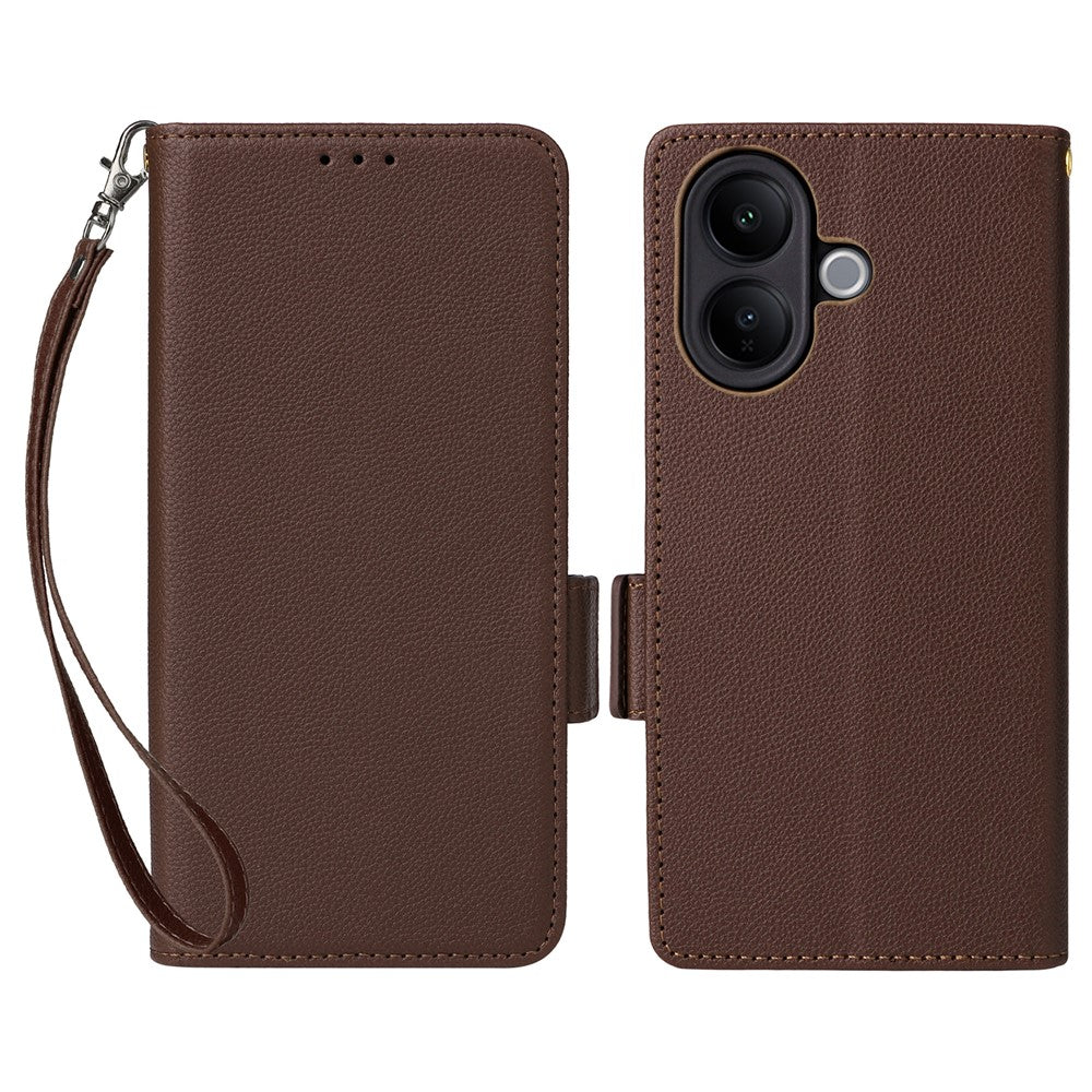 For vivo V60 Lite 4G  /  5G Case Litchi Texture Wallet Leather Phone Cover with Wrist Strap