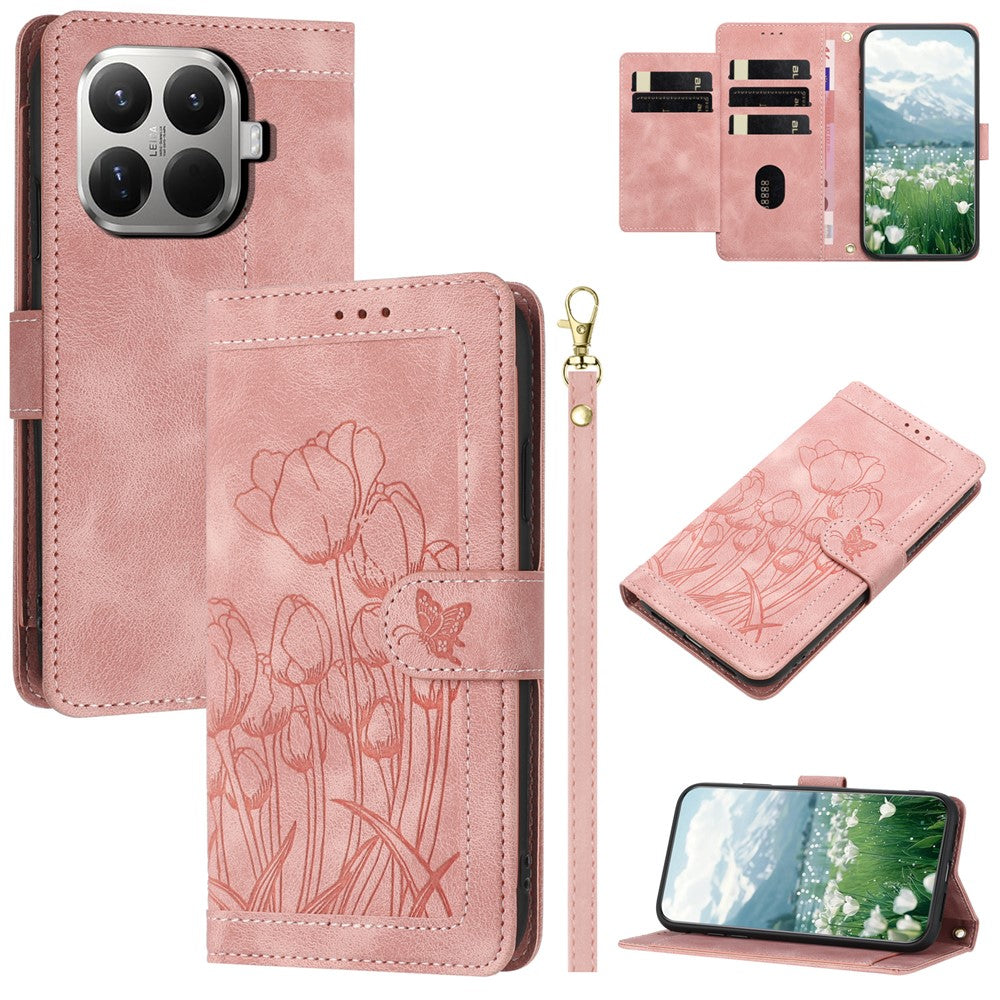 For Xiaomi 15T Pro Case Tulip Leather Phone Cover with 5 Card Slots Wallet