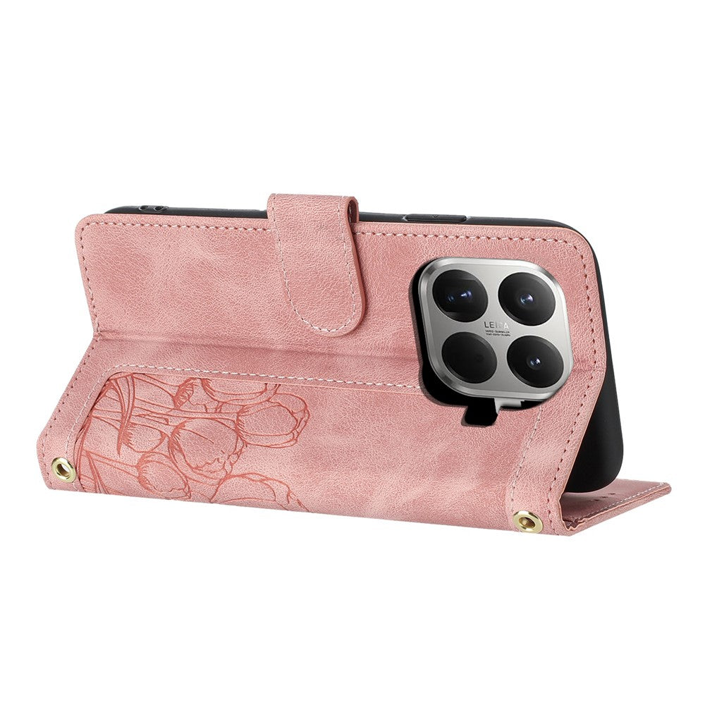 For Xiaomi 15T Pro Case Tulip Leather Phone Cover with 5 Card Slots Wallet