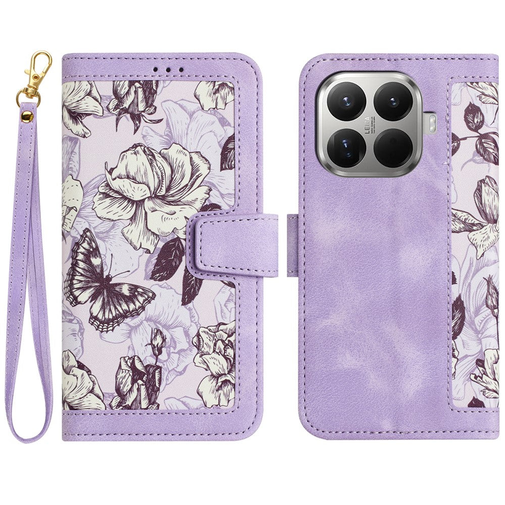 For Xiaomi 15T Pro Case PU Leather Floral Phone Cover with Card Slots