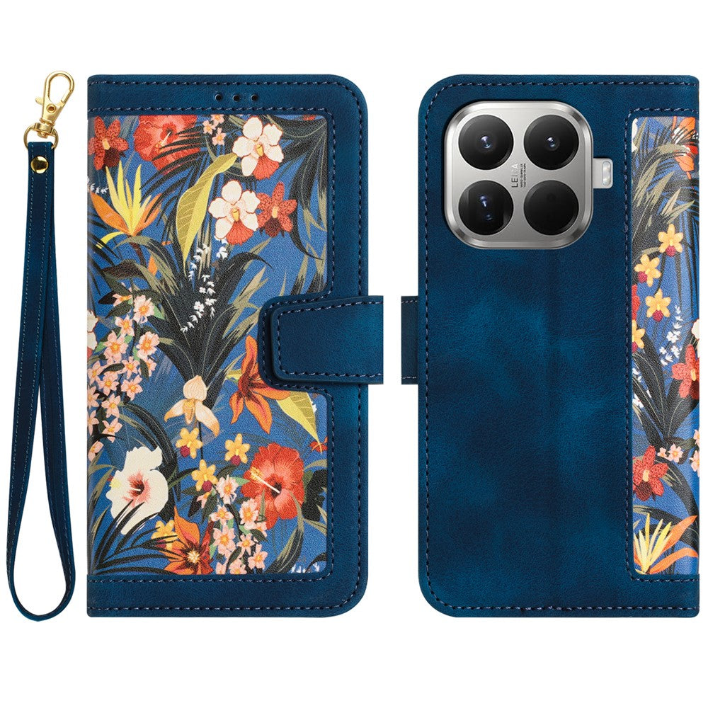 For Xiaomi 15T Pro Case PU Leather Floral Phone Cover with Card Slots