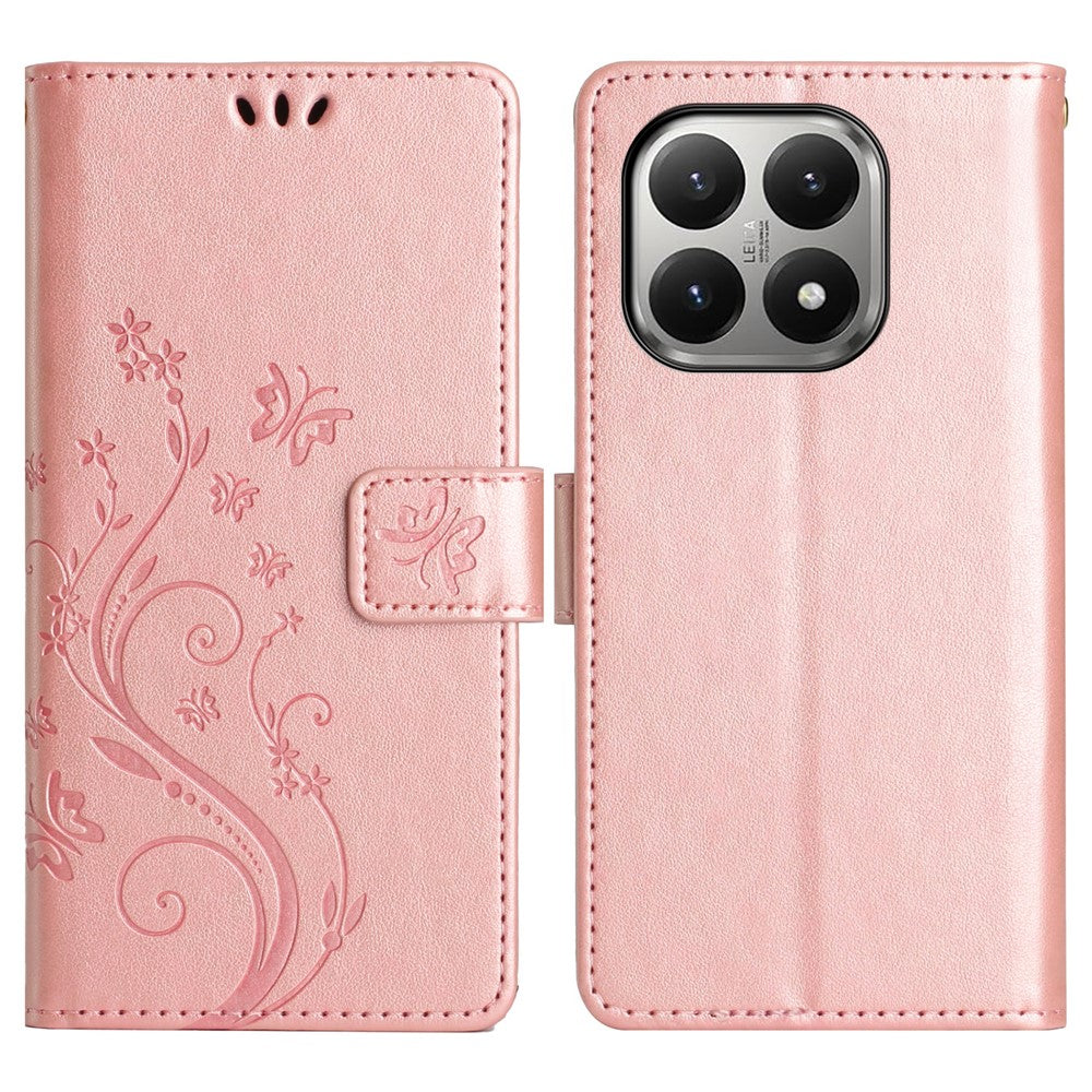 For Xiaomi 15T Leather Wallet Case Butterfly Flower Imprinted Phone Cover with Strap