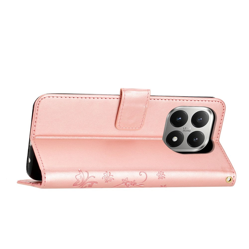 For Xiaomi 15T Leather Wallet Case Butterfly Flower Imprinted Phone Cover with Strap