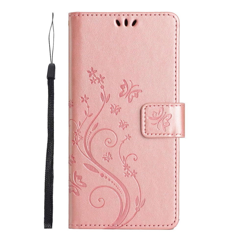 For Xiaomi 15T Leather Wallet Case Butterfly Flower Imprinted Phone Cover with Strap