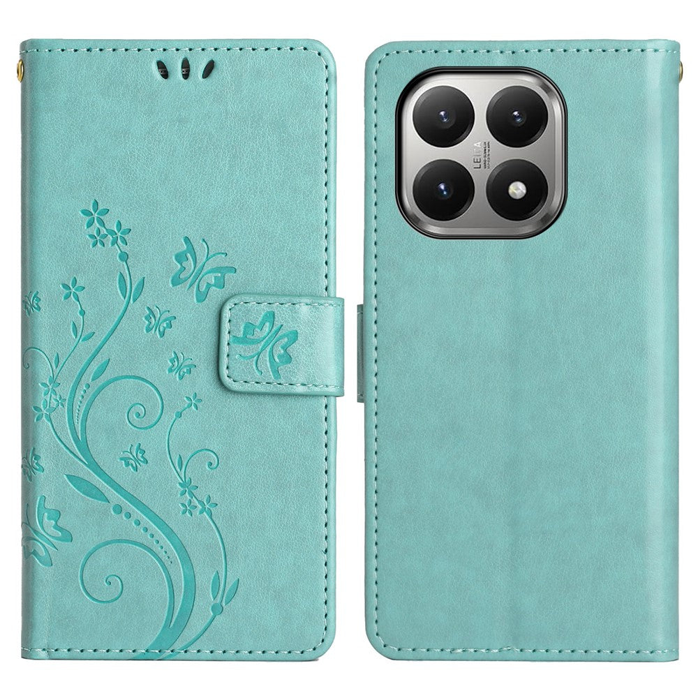 For Xiaomi 15T Leather Wallet Case Butterfly Flower Imprinted Phone Cover with Strap