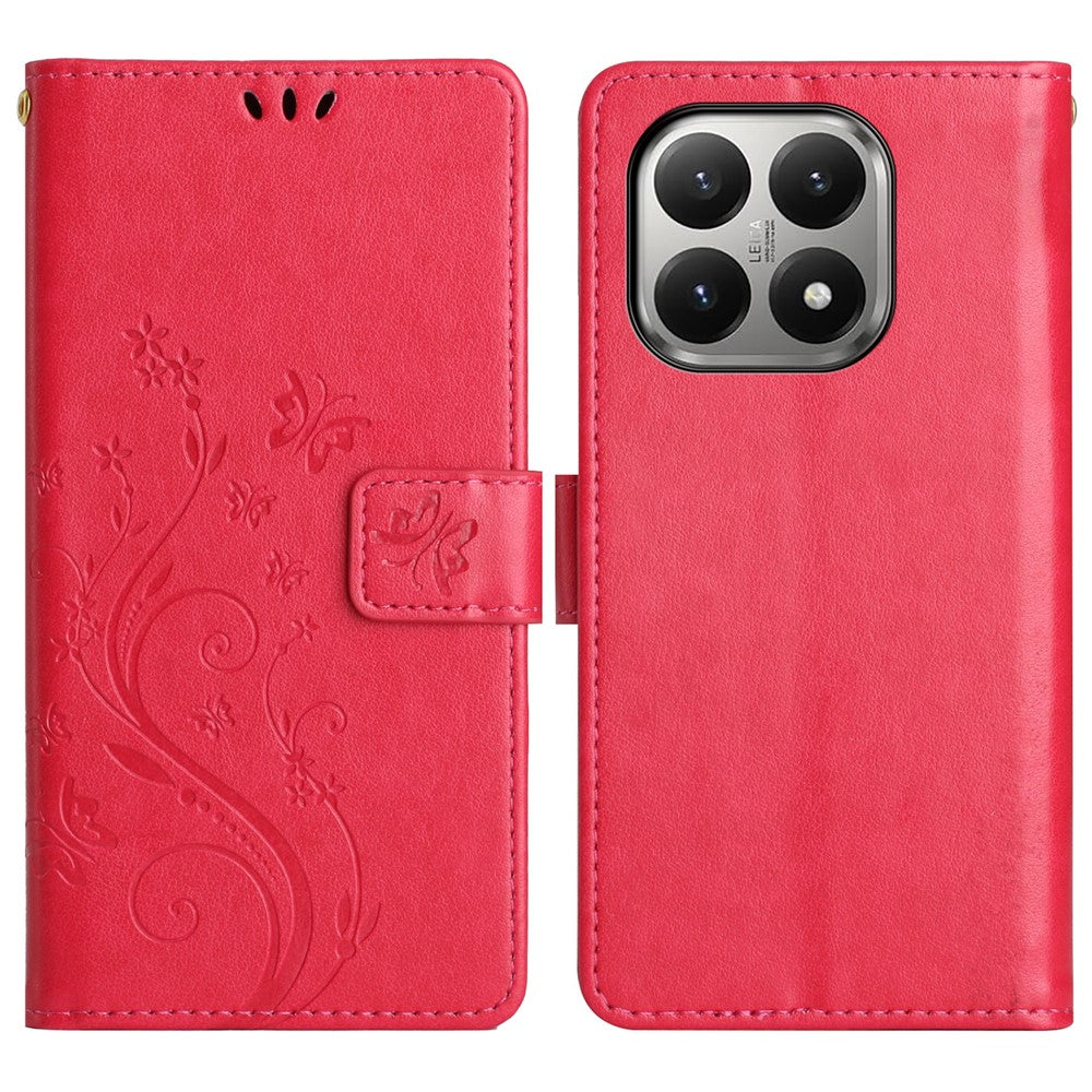 For Xiaomi 15T Leather Wallet Case Butterfly Flower Imprinted Phone Cover with Strap